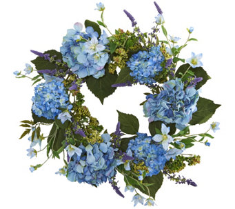 24" Blue Hydrangea Wreath by Nearly Natural
