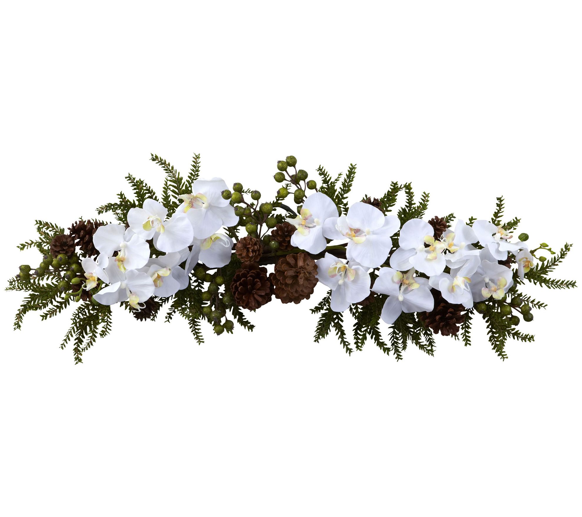 30" Phalaenopsis Orchid & Pine Swag by Nearly Natural