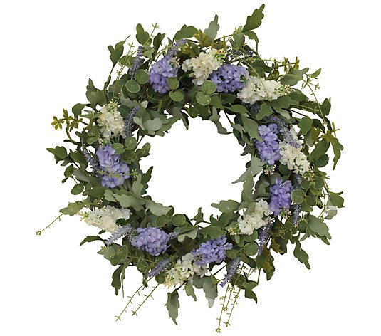 24" Hyacinth & Lavender Twig Wreath by Gerson Co.