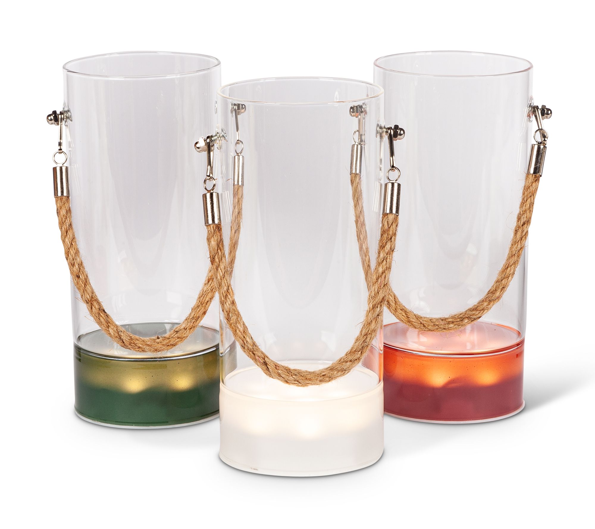 Set of Three 7.87" Lighted Glass Vases W/Rope by Gerson Co.