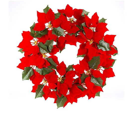 24" Battery Operated Lighted Poinsettia Wreathby Gerson Co.