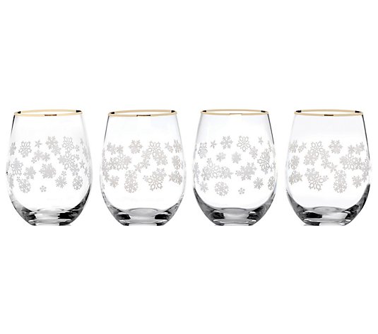 Celebrations by Mikasa Snowflakes Stemless Wine, Set of 4