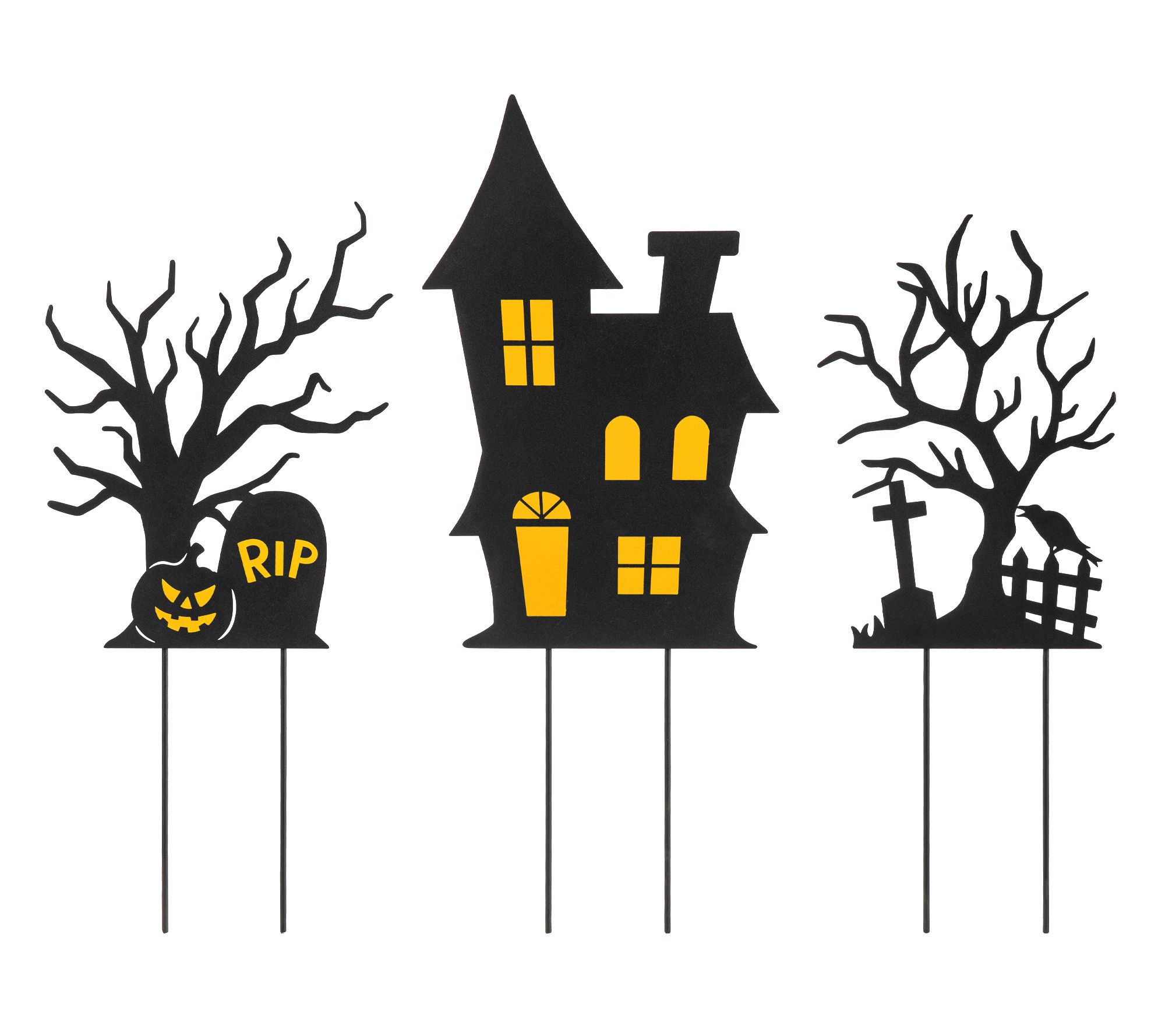 Glitzhome 24" Halloween House & Tree Yard Stakes S/3