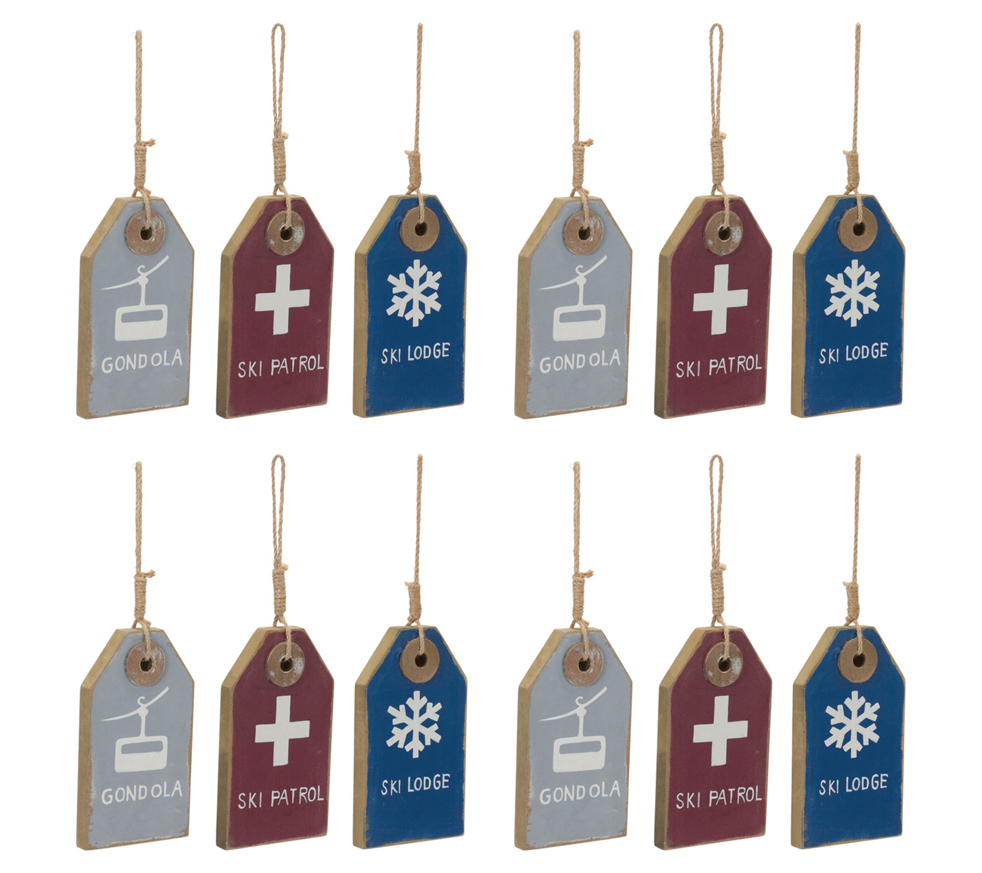 Melrose Wood Ski Tag Ornament (Set of 12)