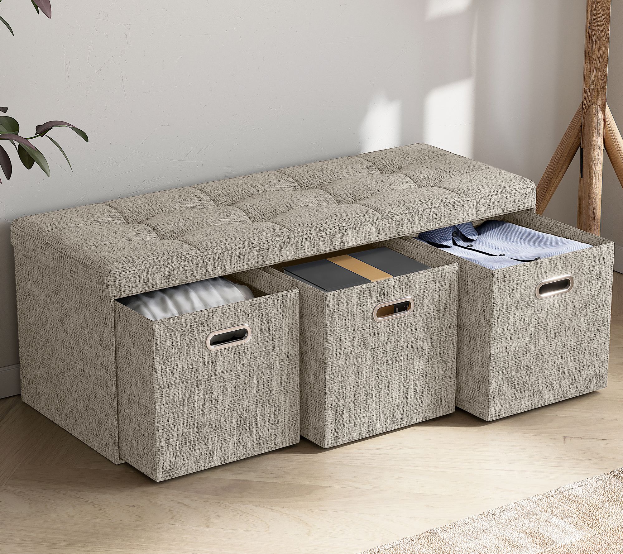 Ornavo Home Foldable Storage Long Bench Ottomaw/ 3 Drawers