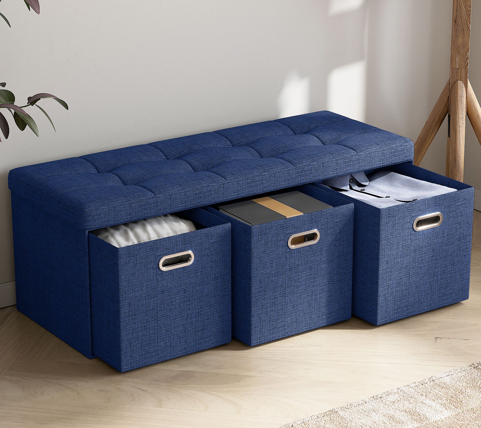 Ornavo Home Foldable Storage Long Bench Ottomaw/ 3 Drawers