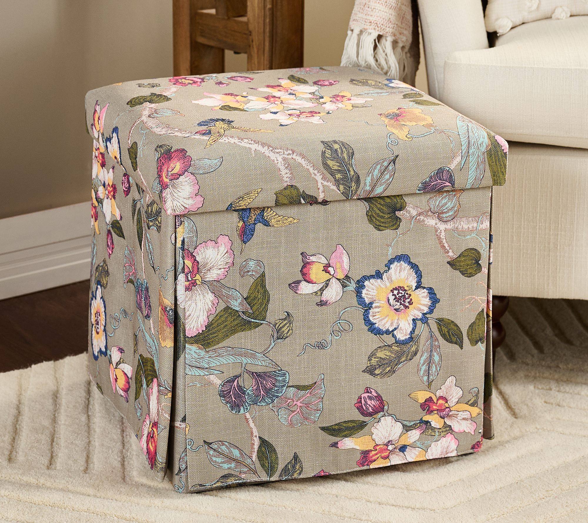 Home Reflections Printed Foldable Square Storage Ottoman