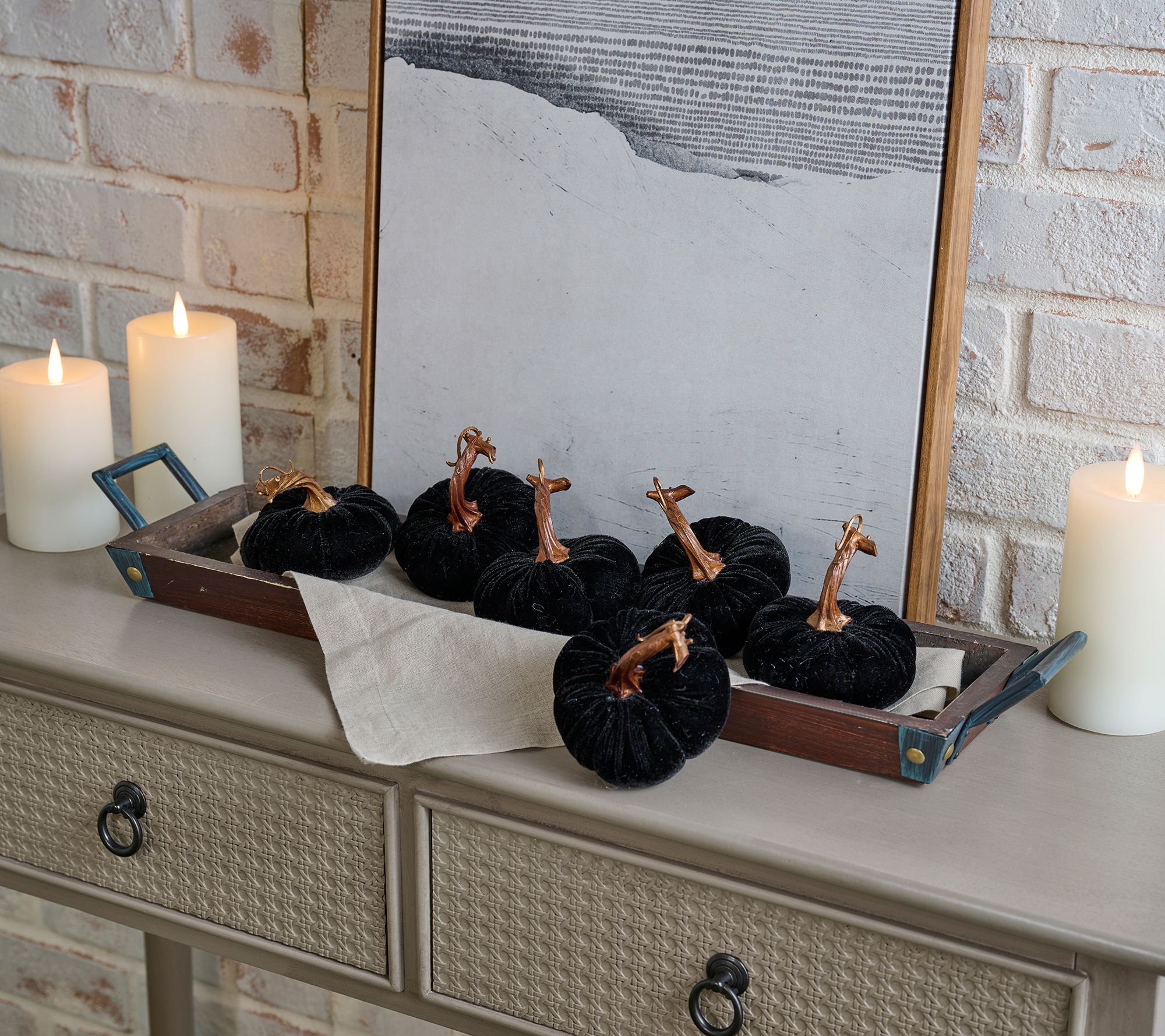 Set of 6 3.5" Velvet Plush Pumpkins By Valerie