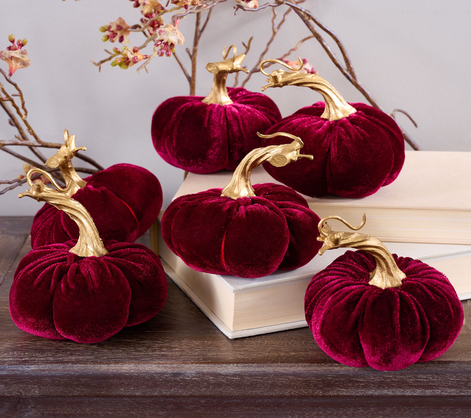 Set of 6 3.5" Velvet Plush Pumpkins By Valerie