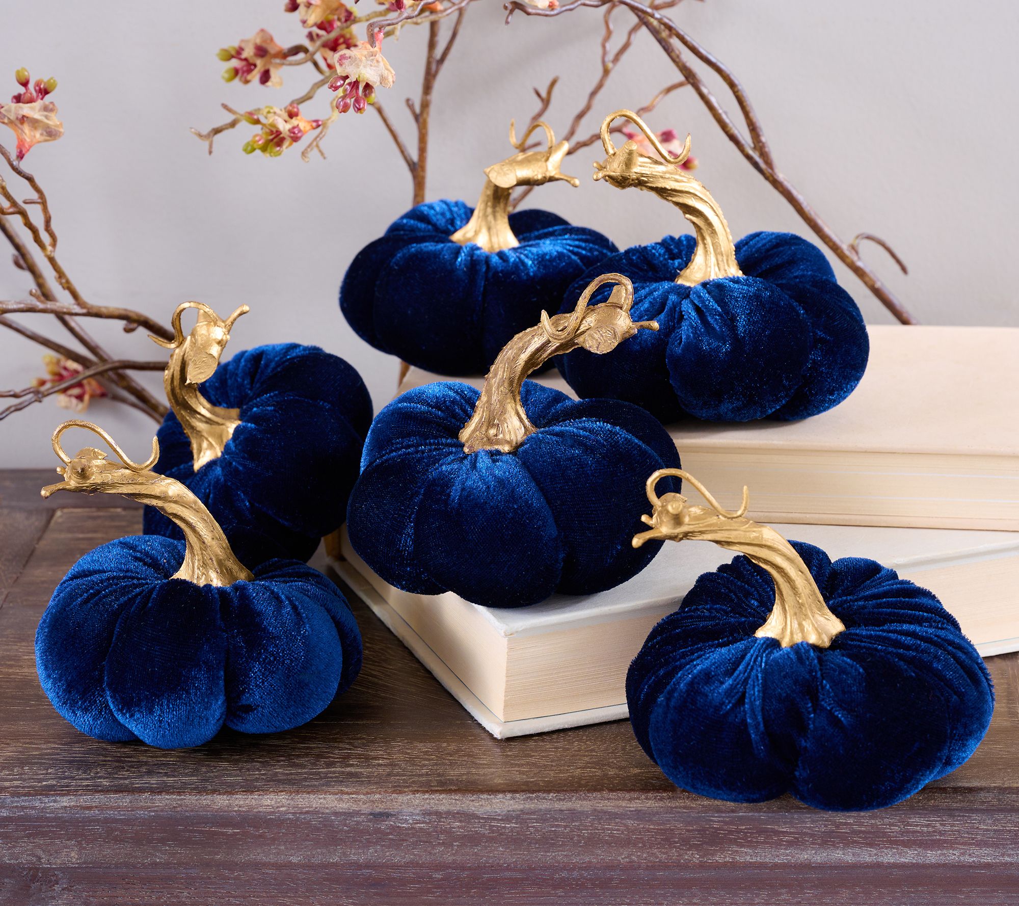 Set of 6 3.5" Velvet Plush Pumpkins By Valerie