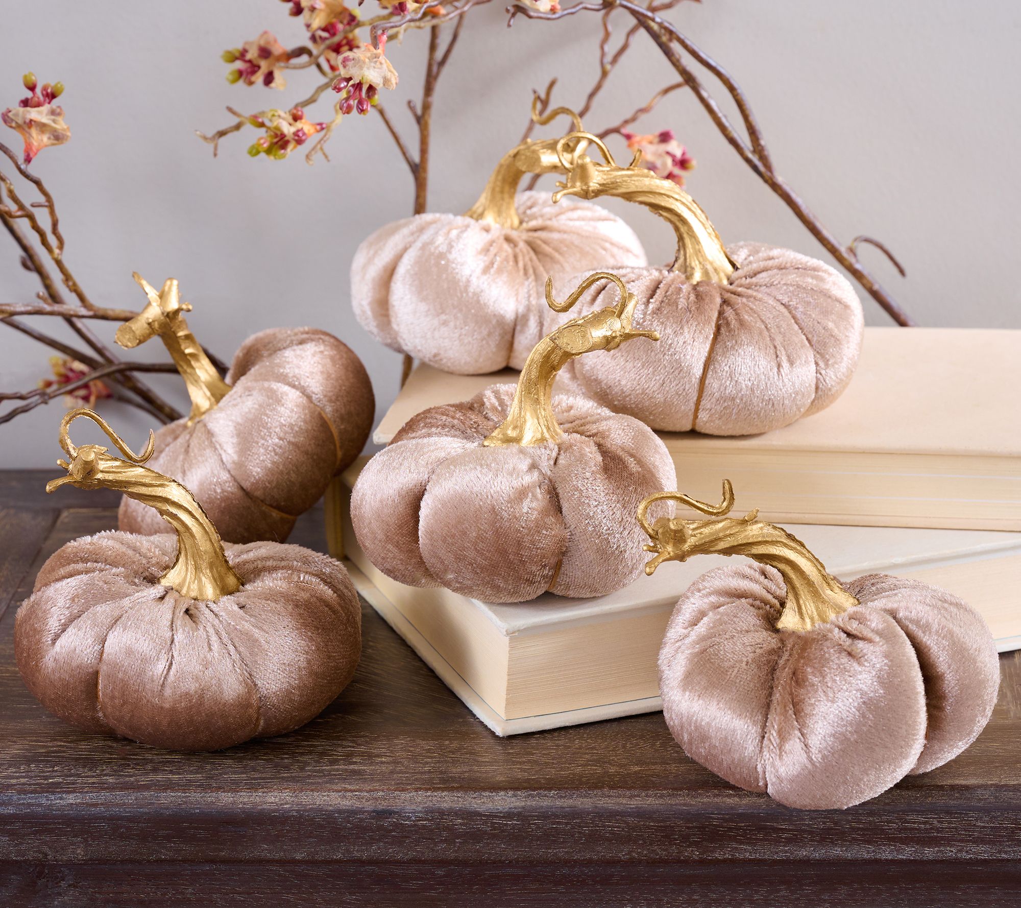 Set of 6 3.5" Velvet Plush Pumpkins By Valerie