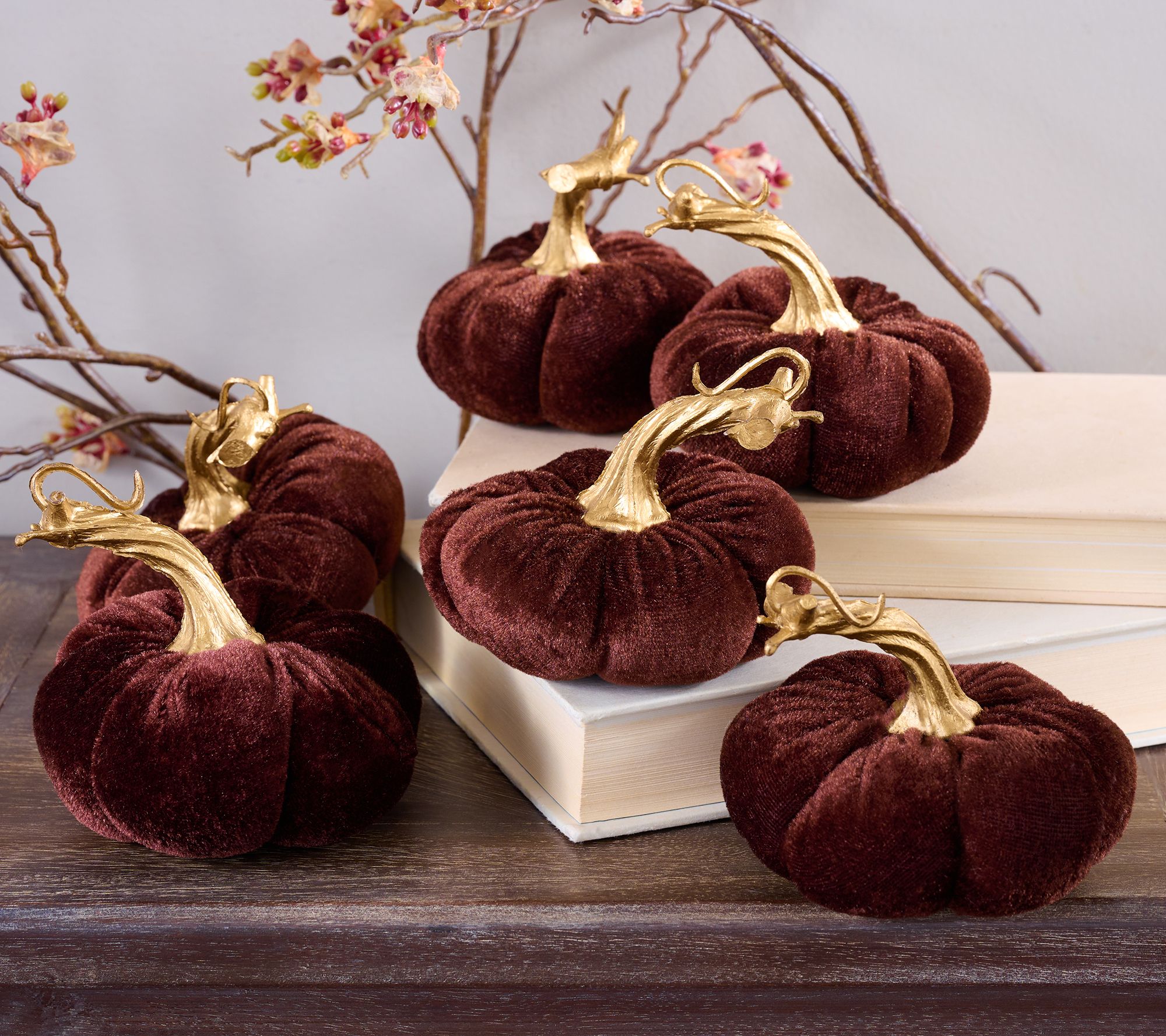 Set of 6 3.5" Velvet Plush Pumpkins By Valerie