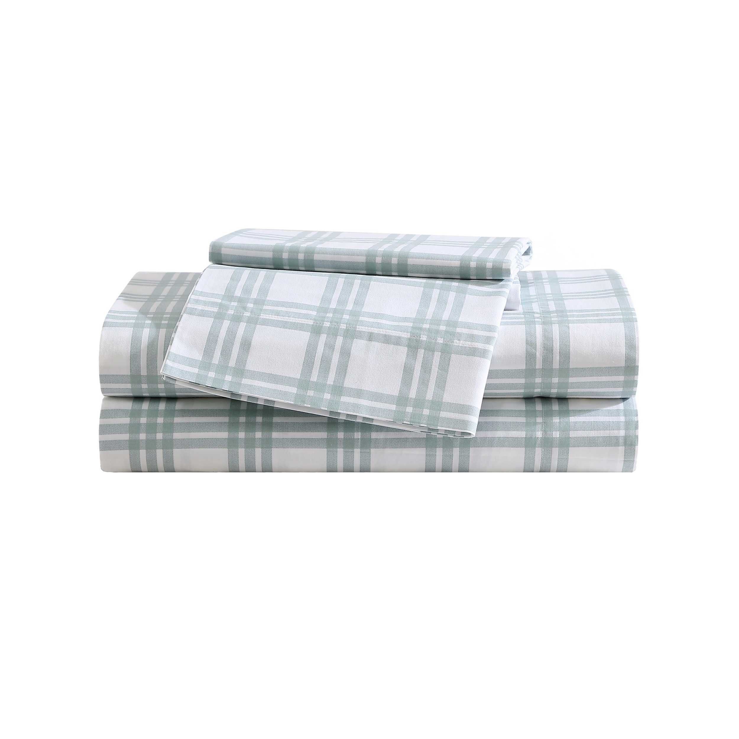 Eddie Bauer Basic Plaid White-Pale Green Twin Sheet Set