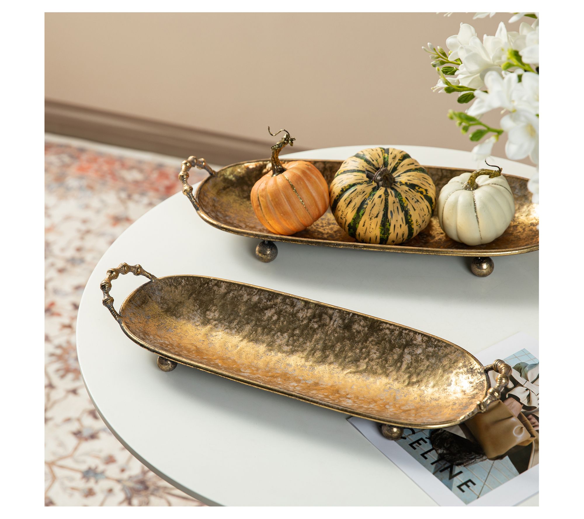 Glitzhome Set of 2 Elongated Oval Metal Decorative Trays