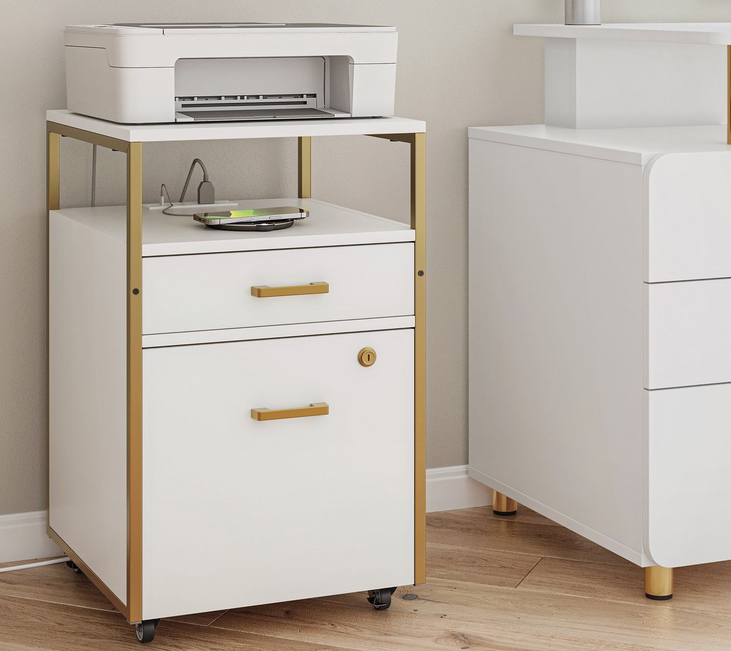 Techni Mobili Rolling 2-Drawer File Cabinet with USB Ports