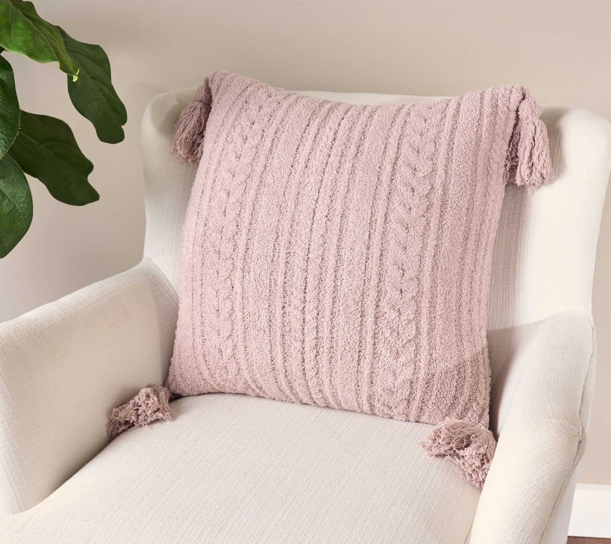 "As Is" Barefoot Dreams CozyChic 20" x 20" Cable Pillow w/Tassel