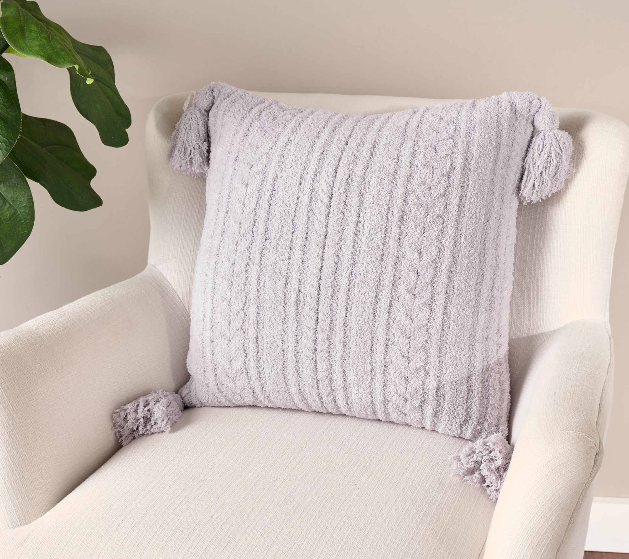 "As Is" Barefoot Dreams CozyChic 20" x 20" Cable Pillow w/Tassel