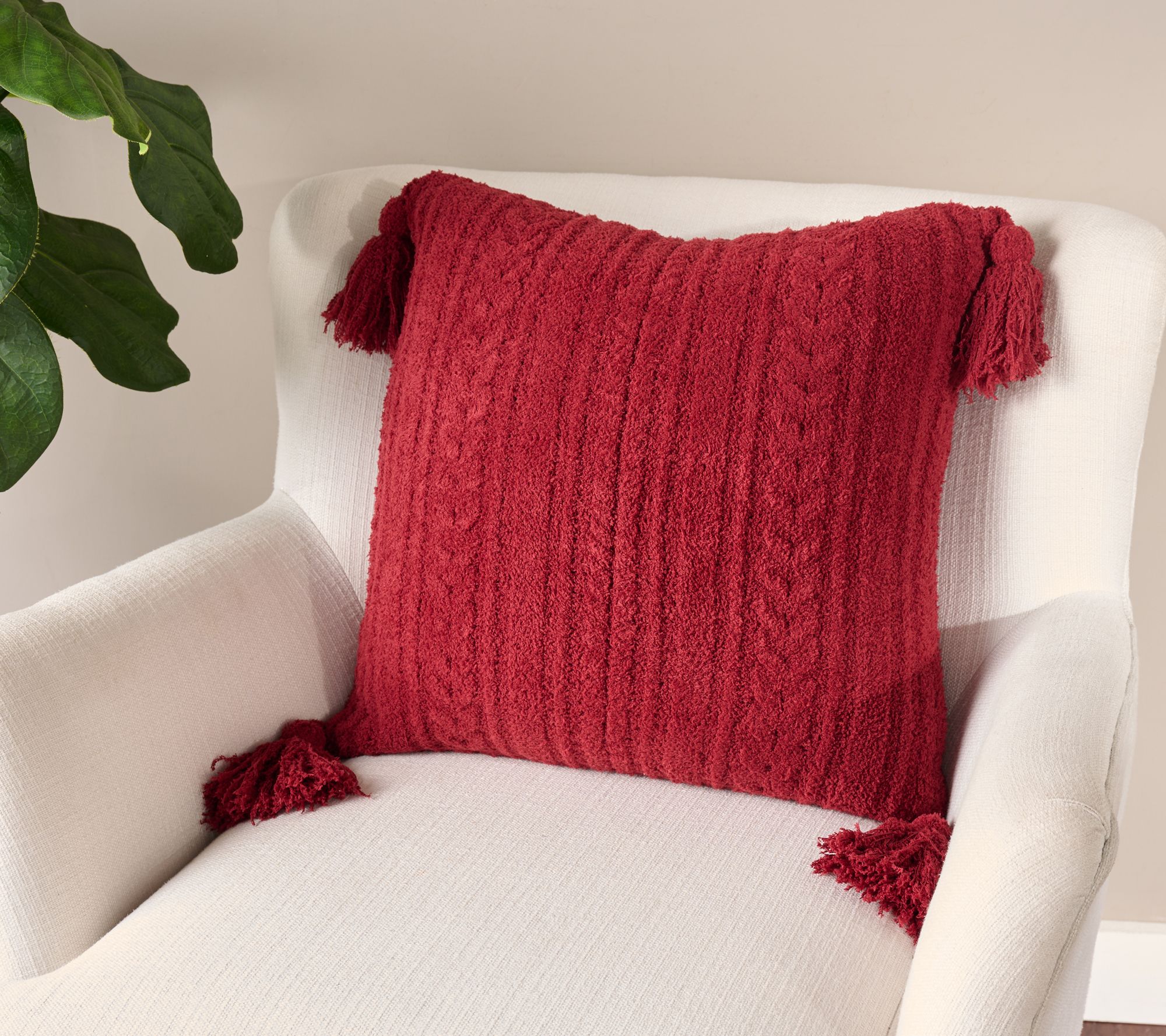 "As Is" Barefoot Dreams CozyChic 20" x 20" Cable Pillow w/Tassel