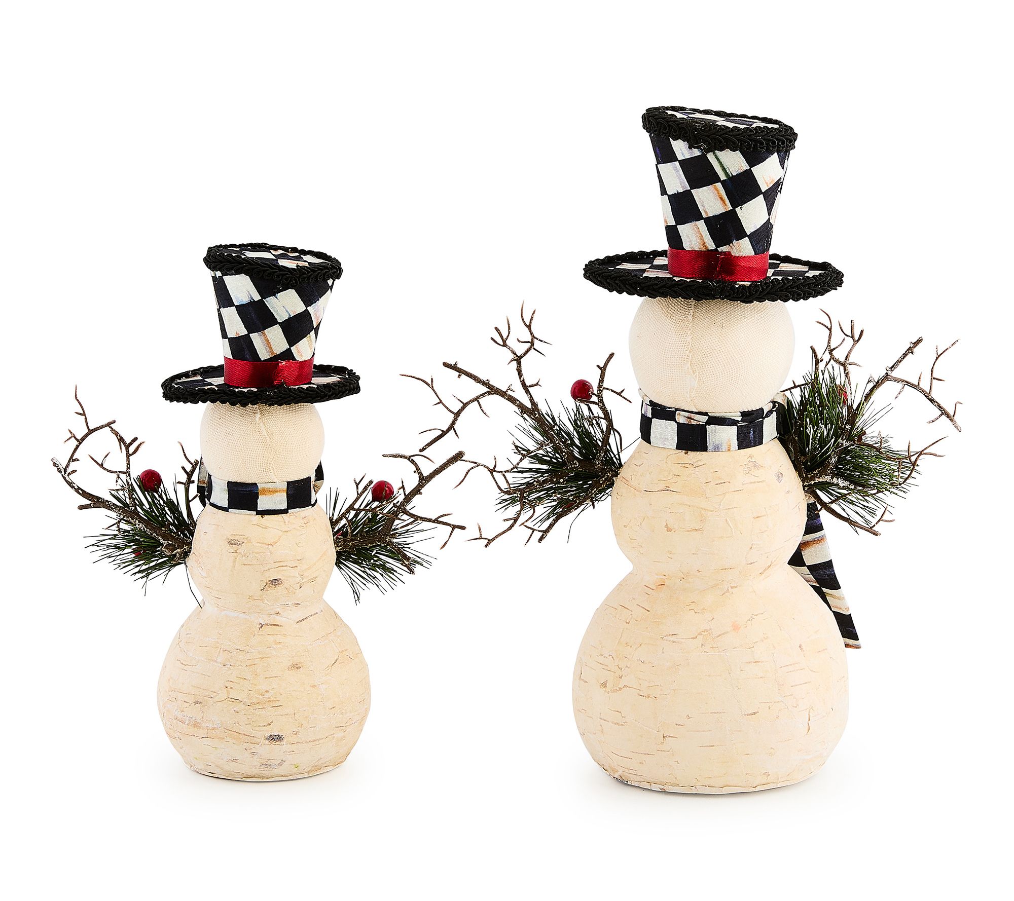 MacKenzie-Childs Farmhouse Birch Small Snowmen,Set of 2 - QVC.com