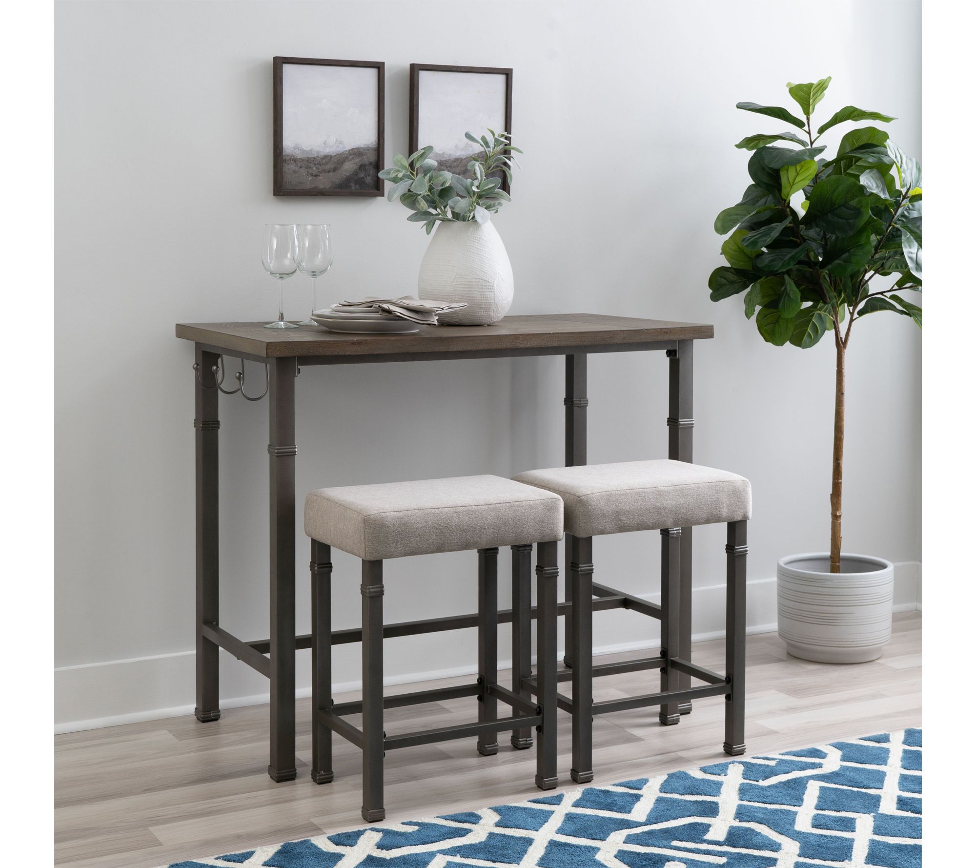 Linon Home Austin 3-Piece Pewter Pub Set