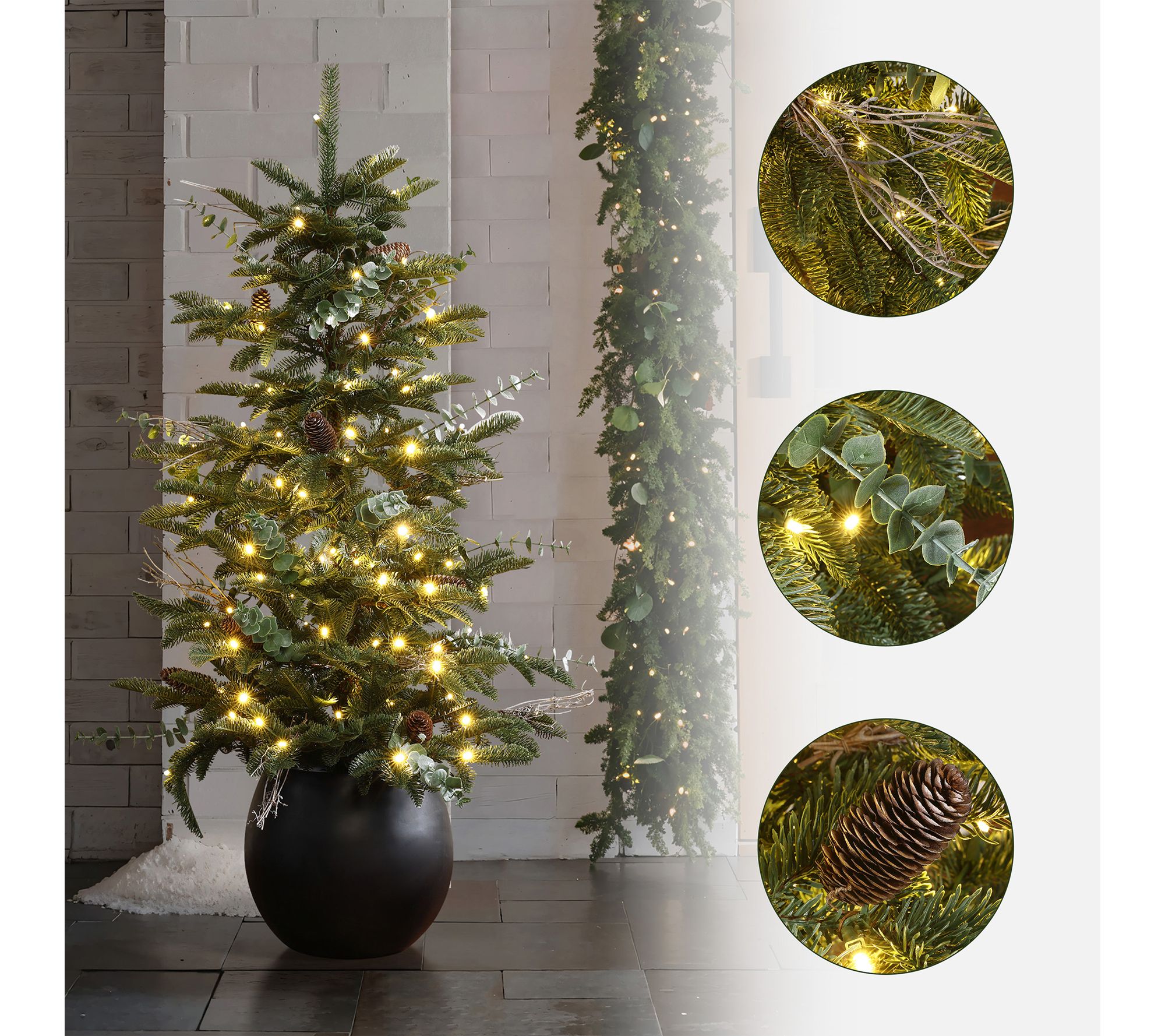 LuxenHome 4ft Pre-Lit Artificial Pine Xmas Treewith Black Pot