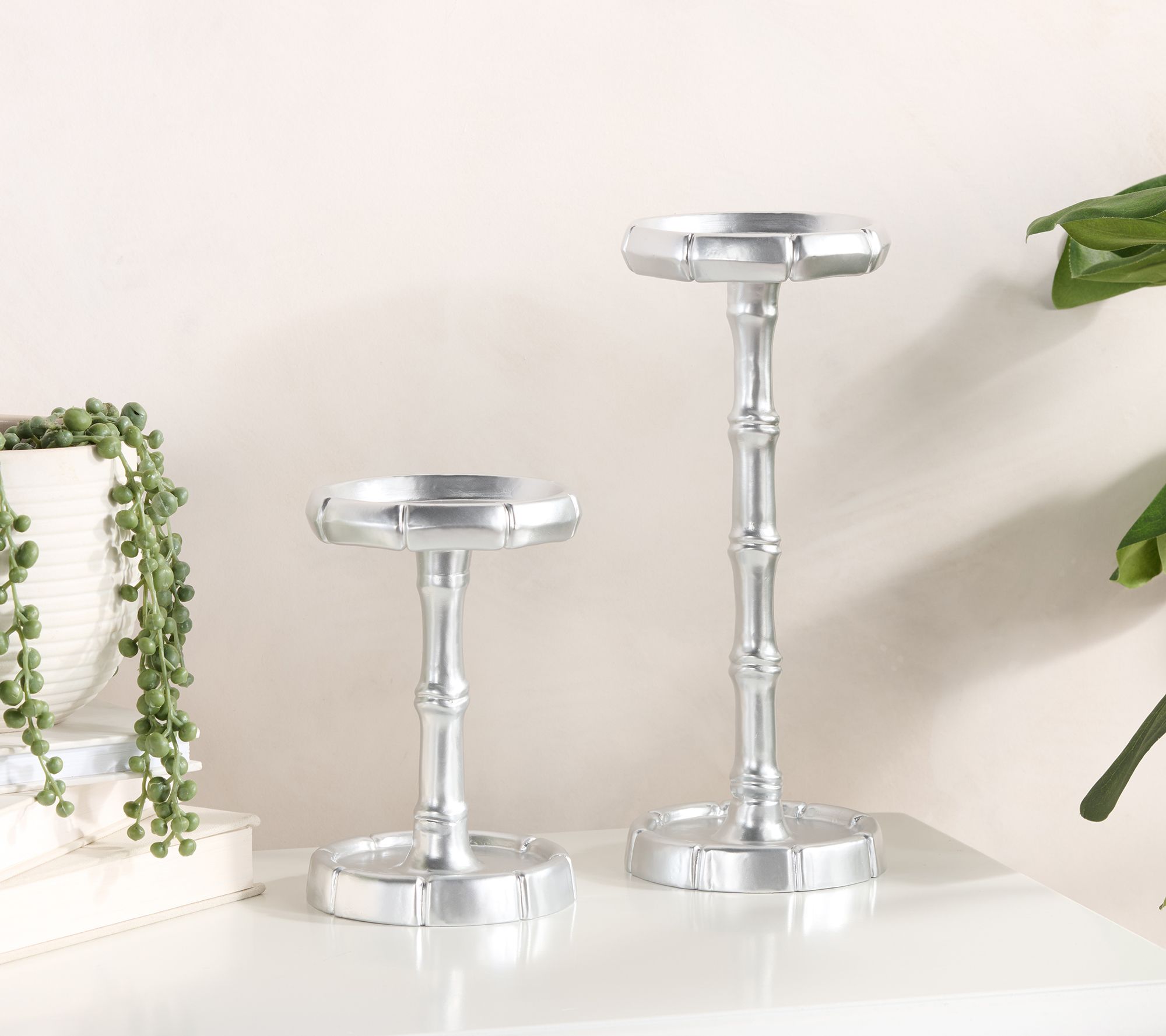  Set of 2 Bamboo Style Metal Candle Holders by Kim Gravel