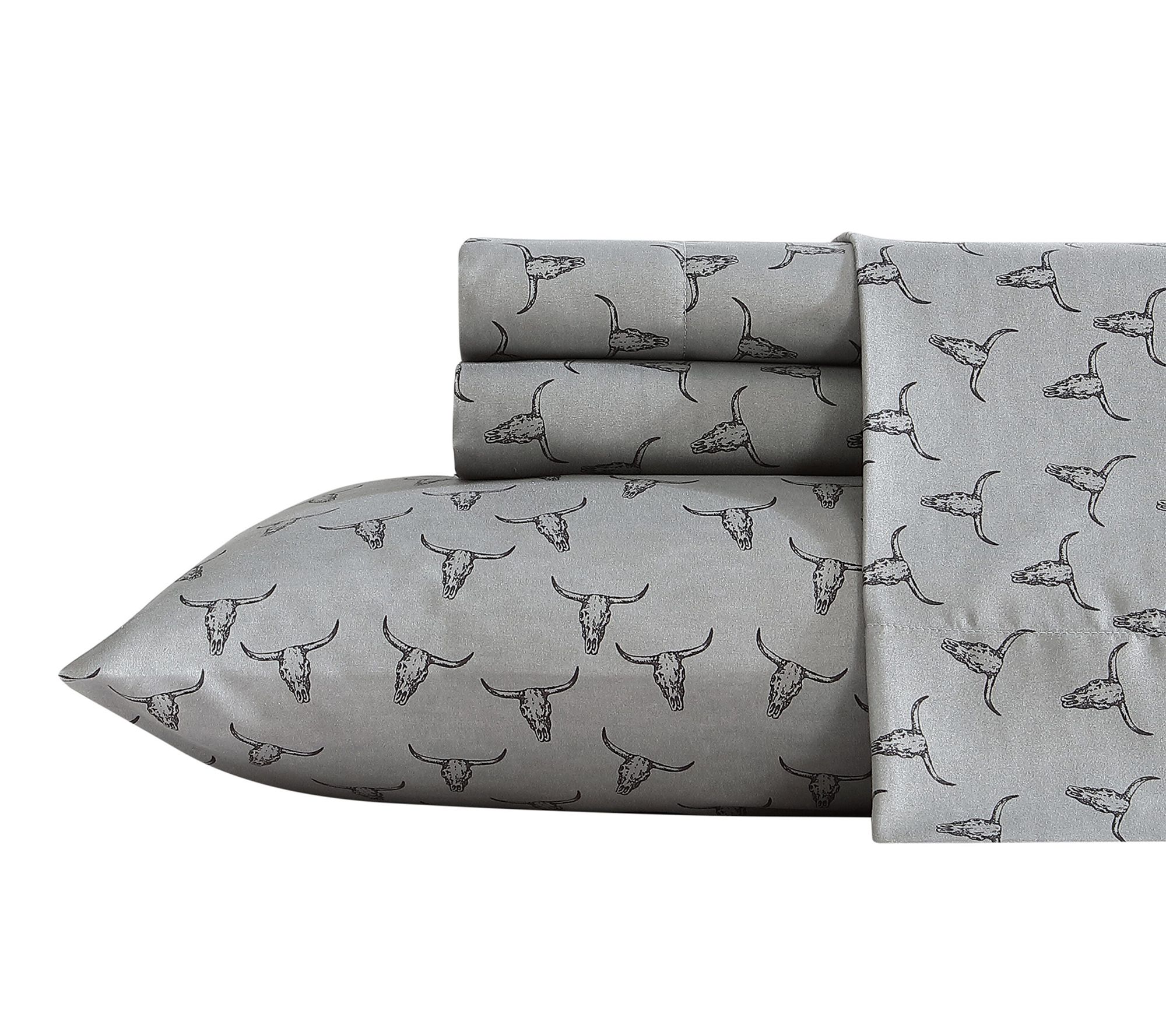 Wrangler Steer Skulls Grey King Microfiber Sheet Set
