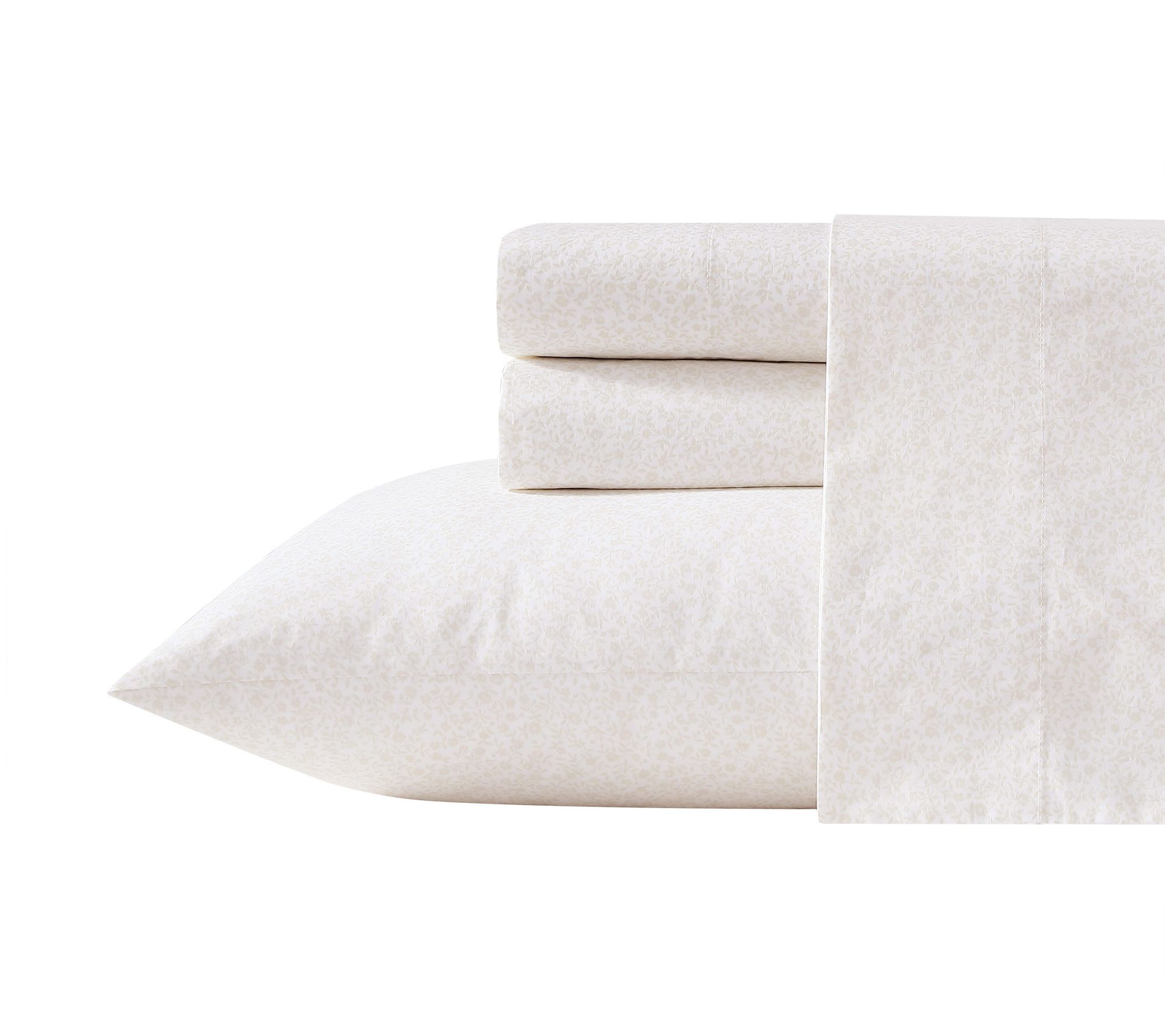 Laura Ashley Chelsie Vine Beige Cotton PercaleKing Sheet Set