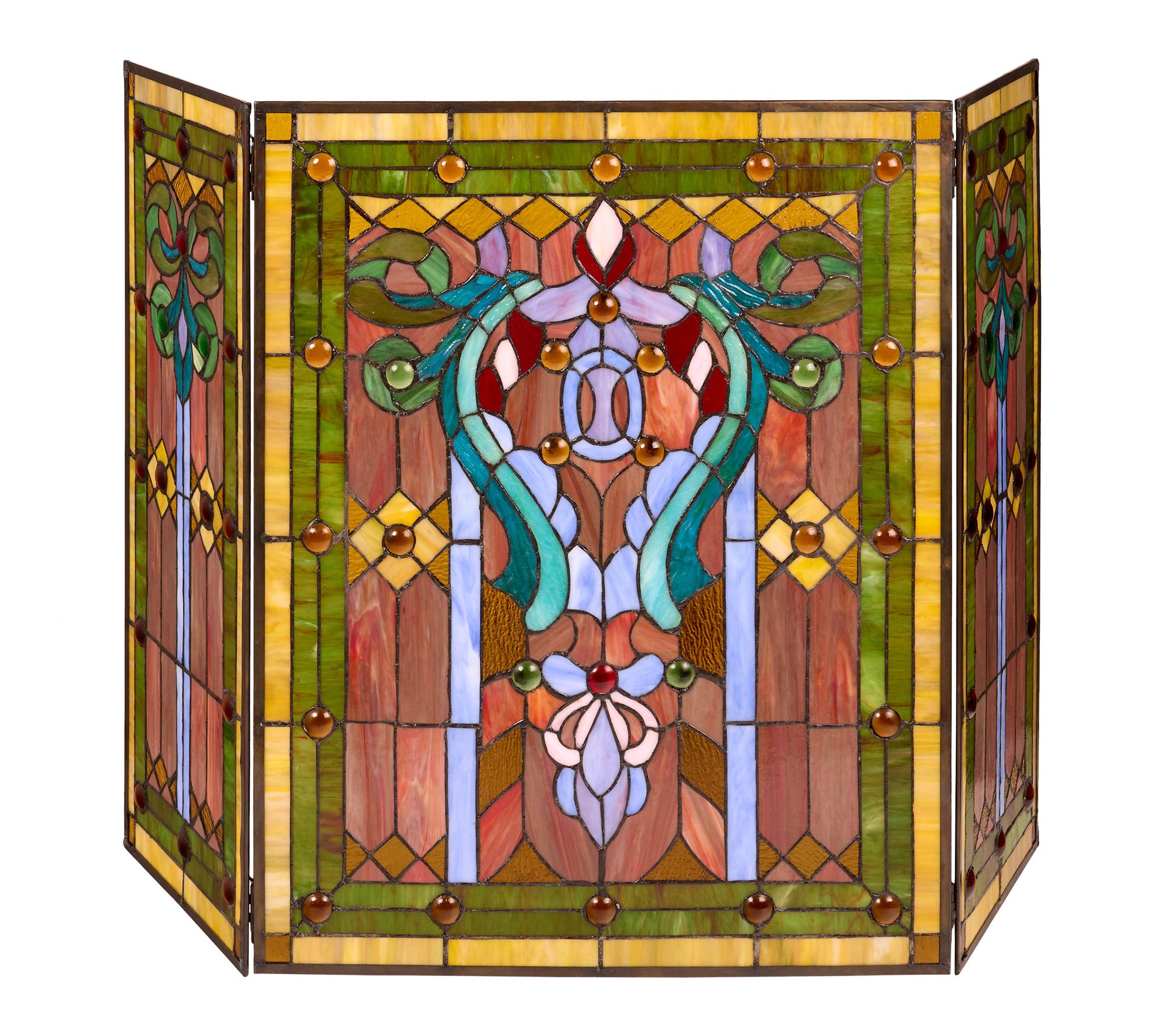 River of Goods Stained Glass Fleur de Lis Fireplace Screen