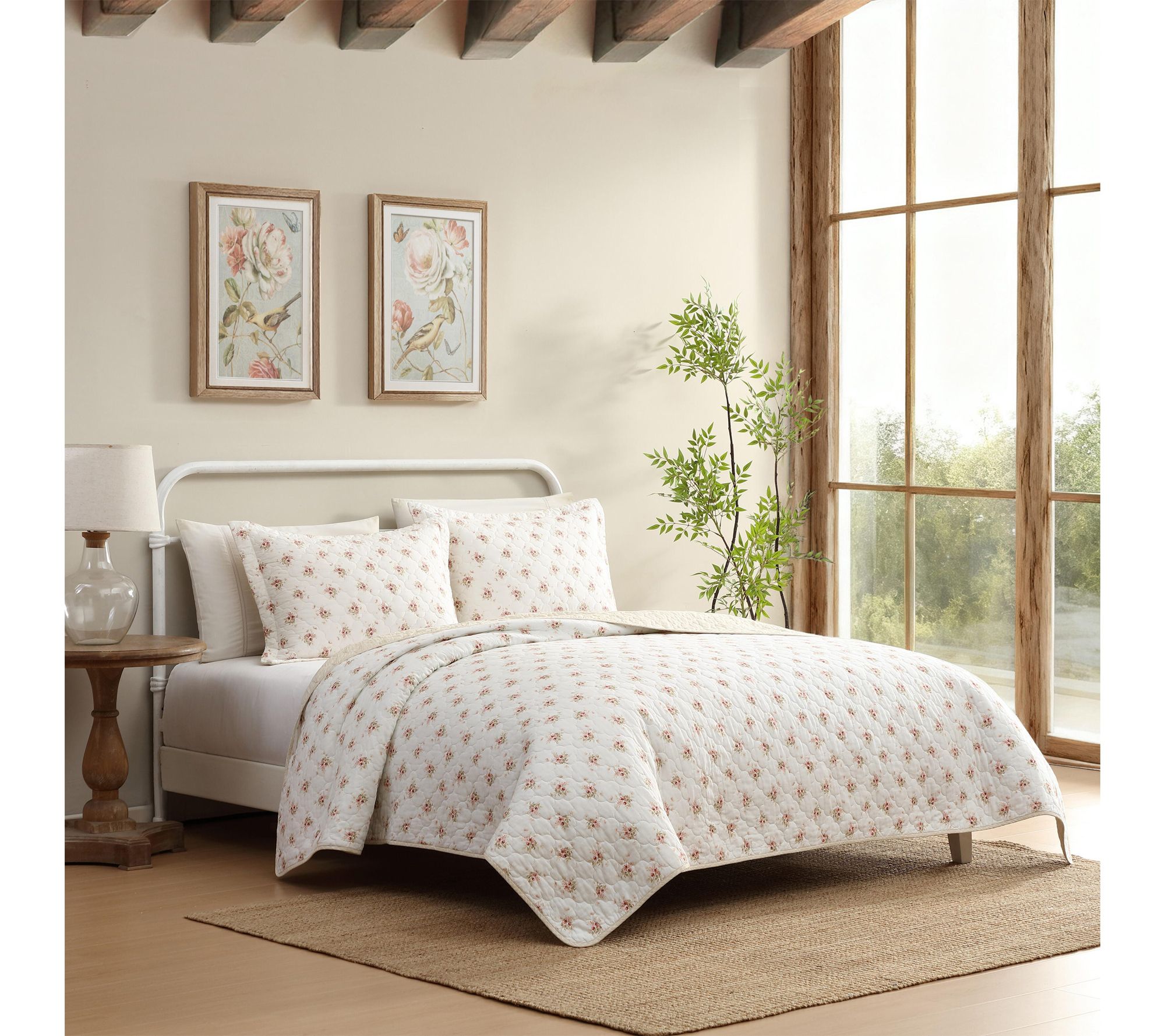 Laura Ashley Dorrie Pink/Sage Green Cotton TwinQuilt Set