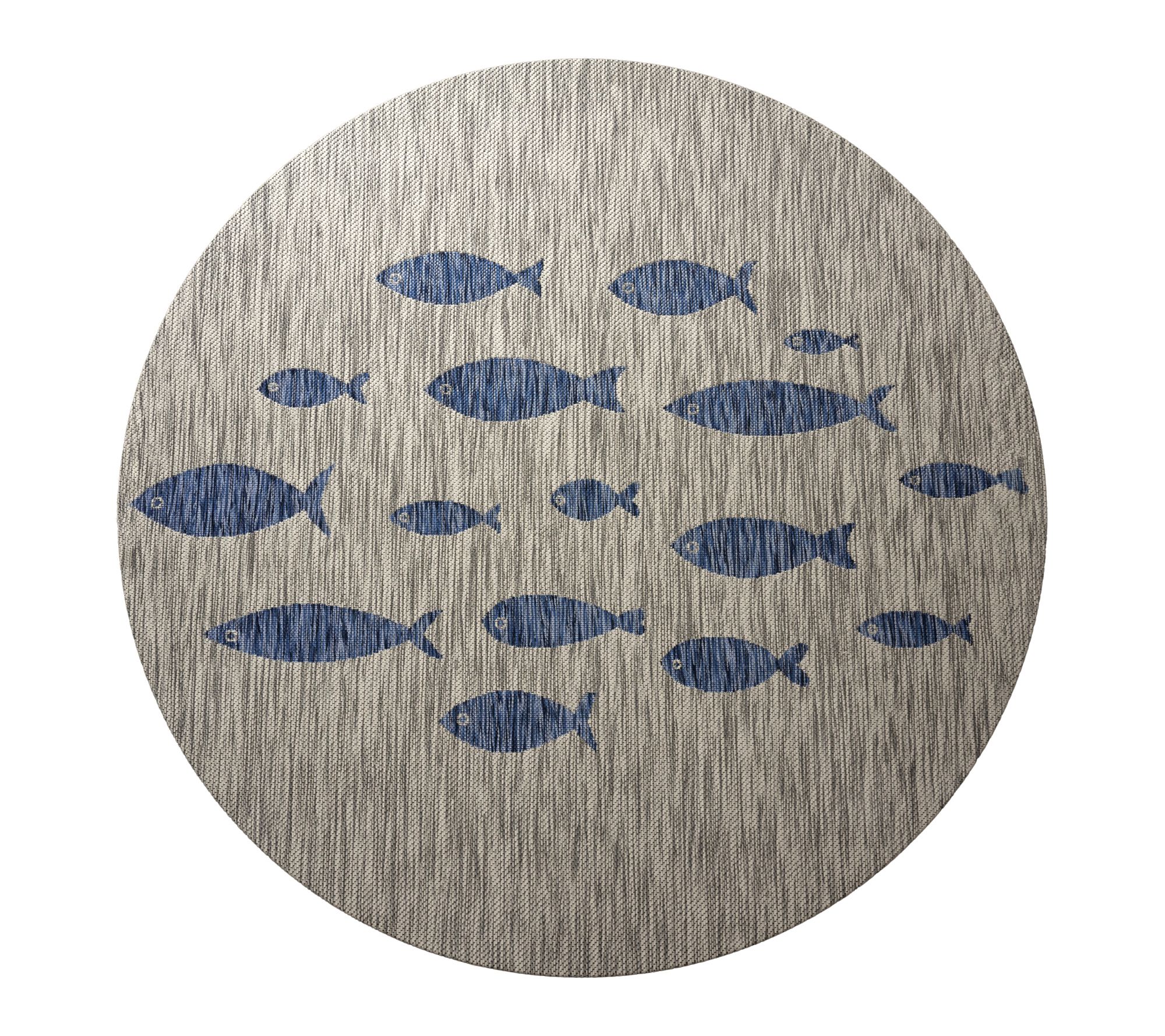 Ox Bay Tropical Fish Outdoor Round Rug, Gray/Navy, 5'3" Round