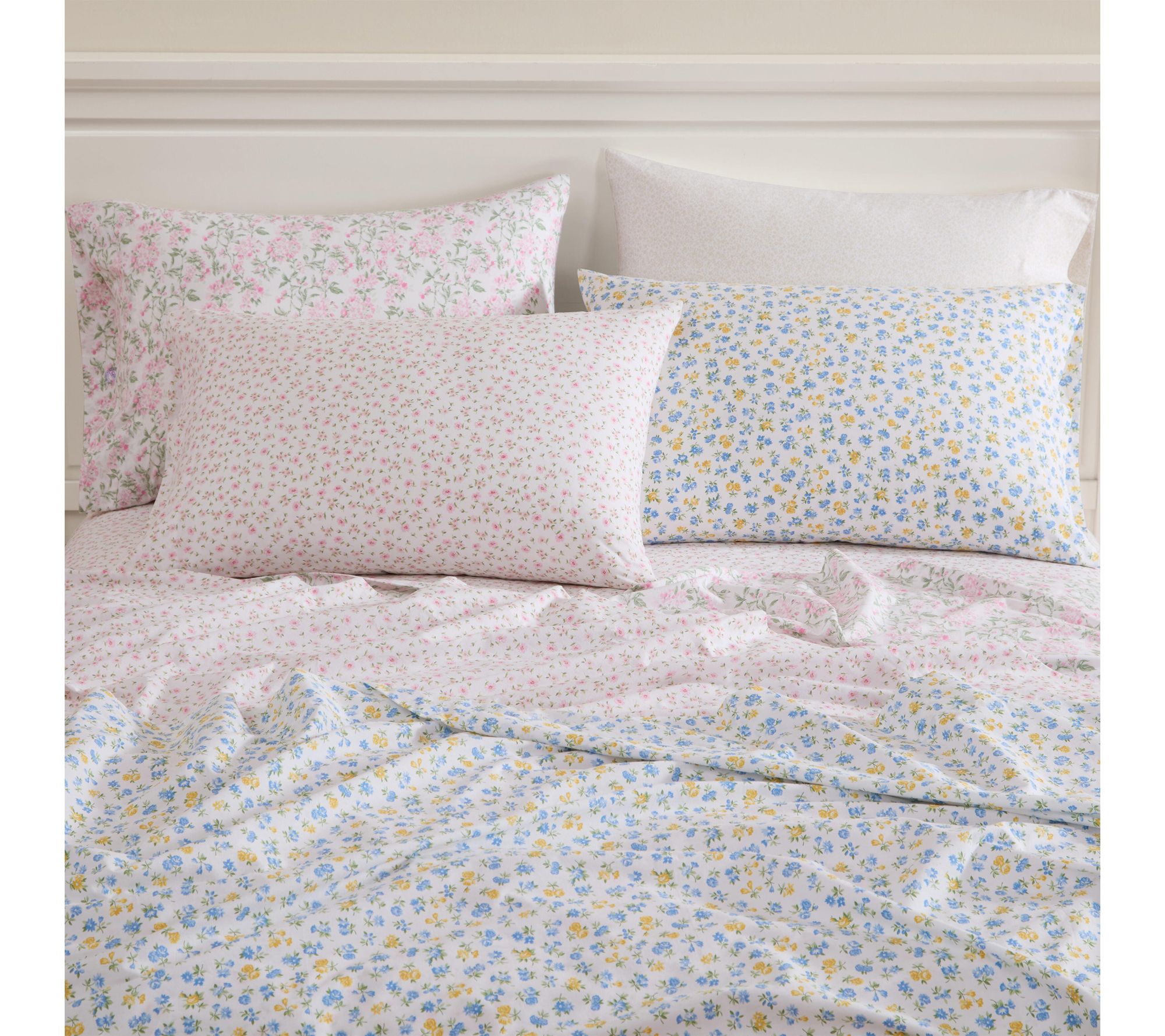 Laura Ashley Ditsy Doodle White/Blue/Yellow King Sheet Set - QVC.com