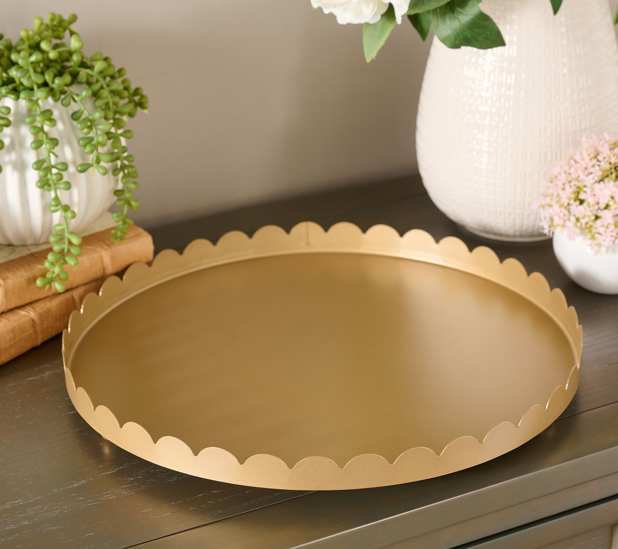 "As Is" Home Reflections 15" Scalloped Metal Round Tray with Feet