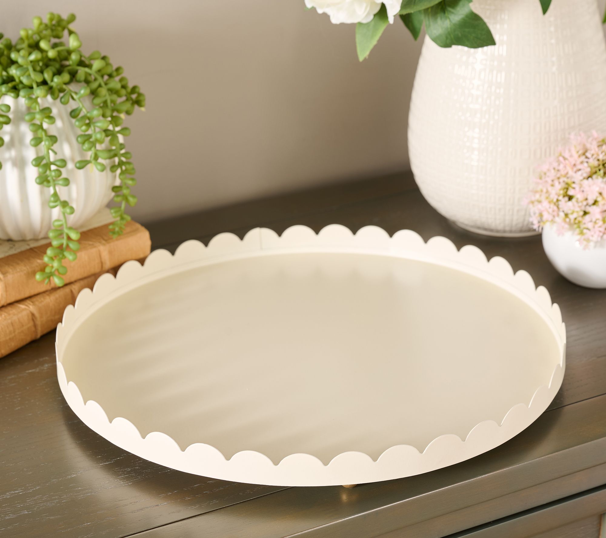 "As Is" Home Reflections 15" Scalloped Metal Round Tray with Feet