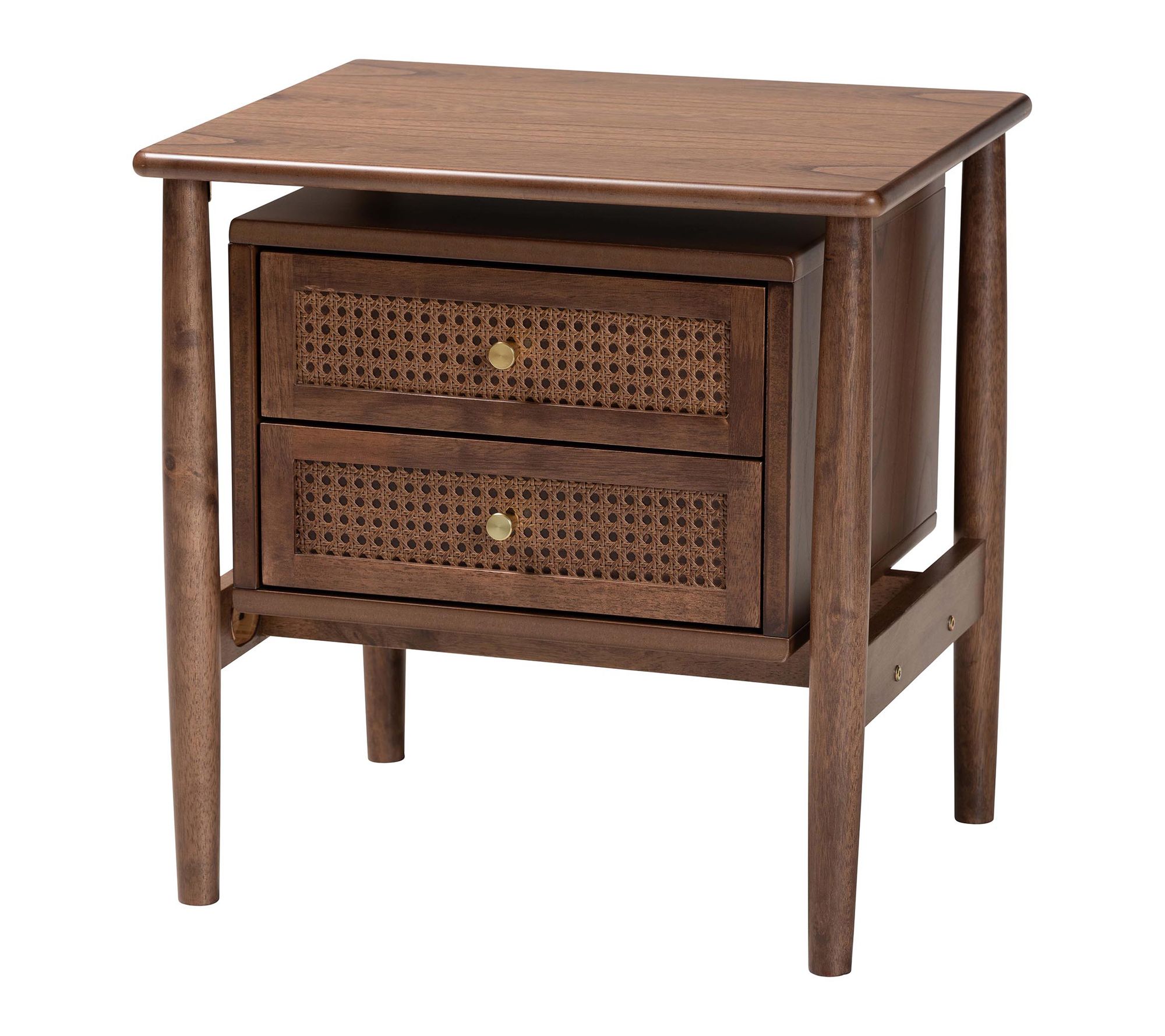 Baxton Studio Alyssa Walnut Brown Wood Nightstand with Rattan