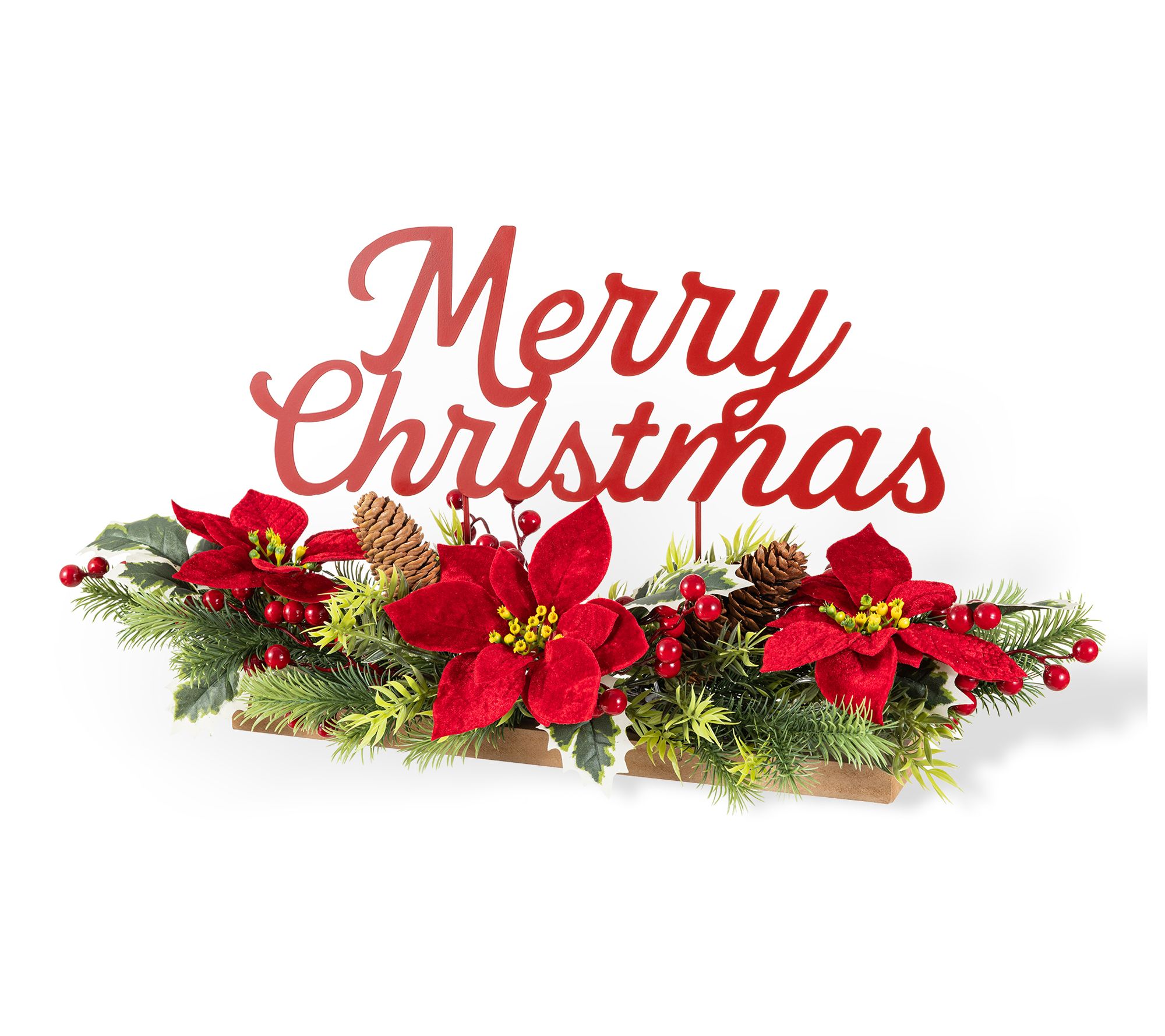 Glitzhome 24"L Metal "Merry Christmas" Poinsettia CenterPiece