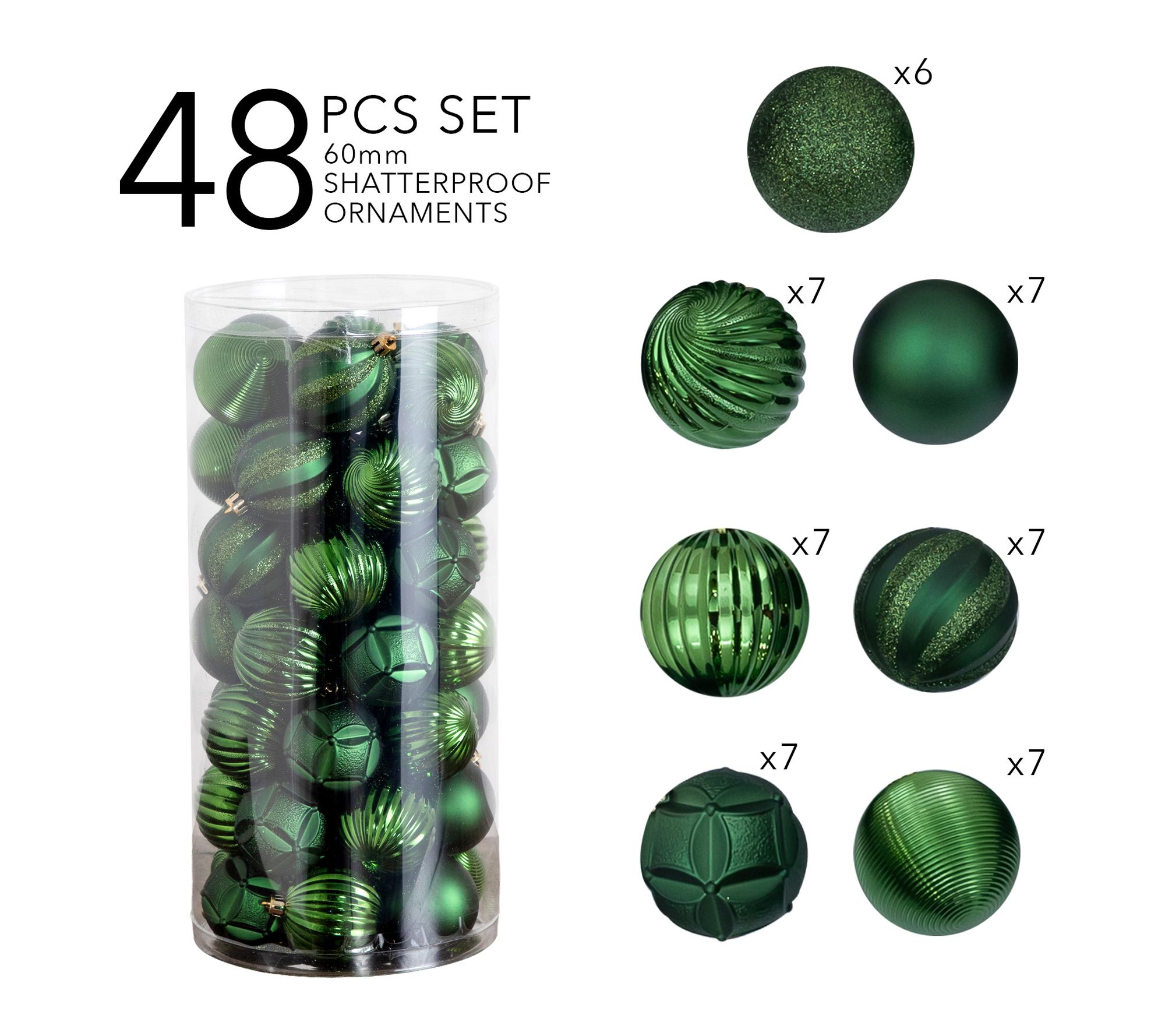  48-pc Green Ball Shatterproof Ornaments by Nearly Natural