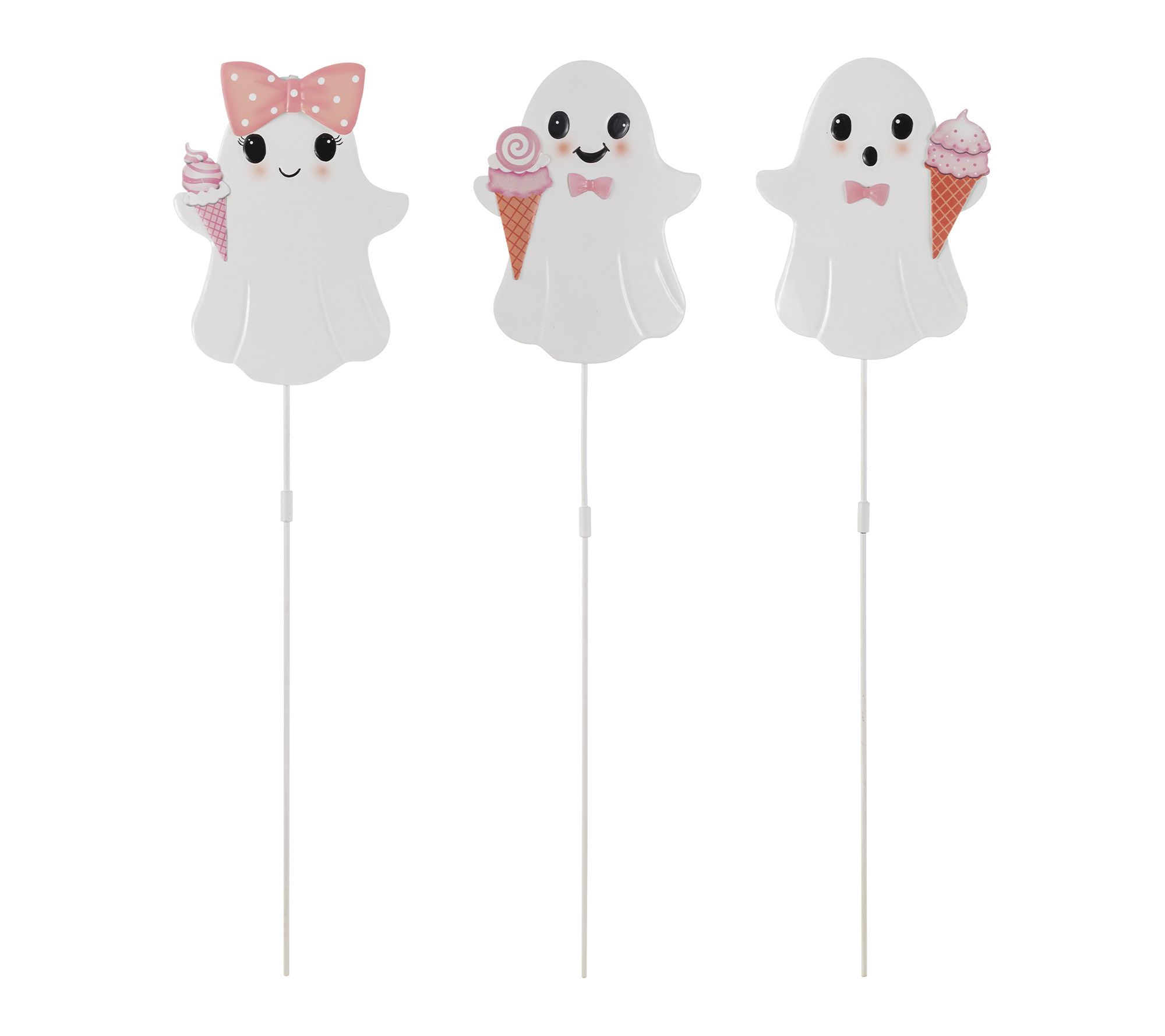Glitzhome S/3 23.75"H Halloween Metal Pink Ghosts Garden Stake