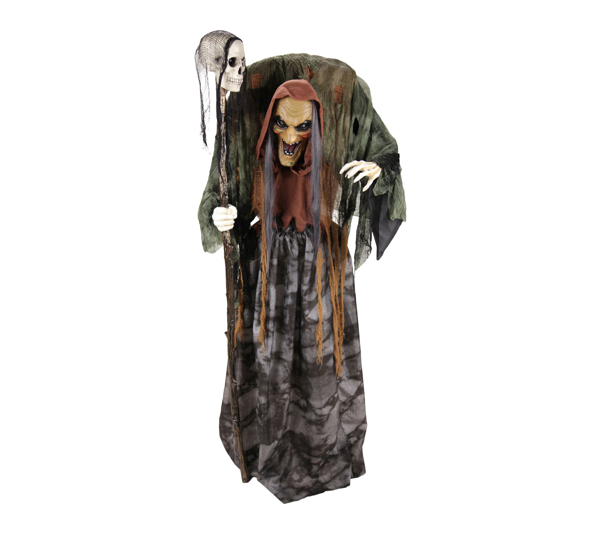 Haunted Hill Farm 5.6-Ft Hunchback Witch with Staff Animatronic