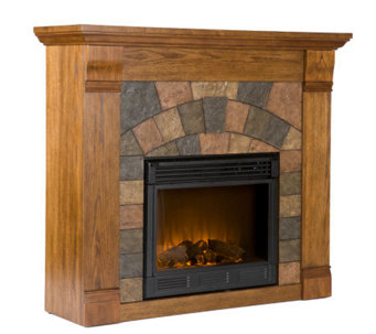 Bennett Antiqued Oak-Finish Electric Fireplace - H185746
