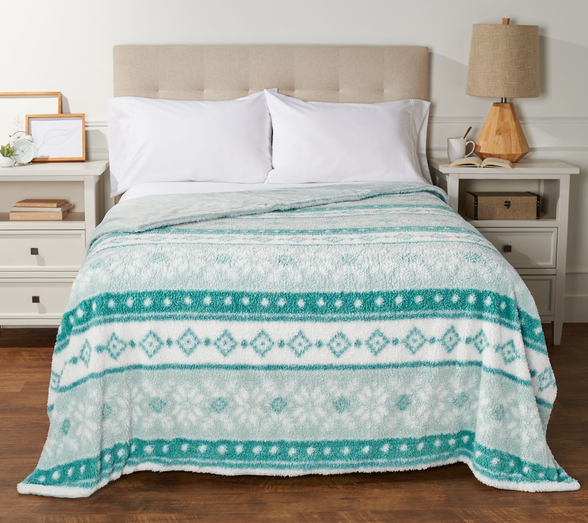 Berkshire Twin Printed Sherpa Blanket with Velvet Soft Reverse
