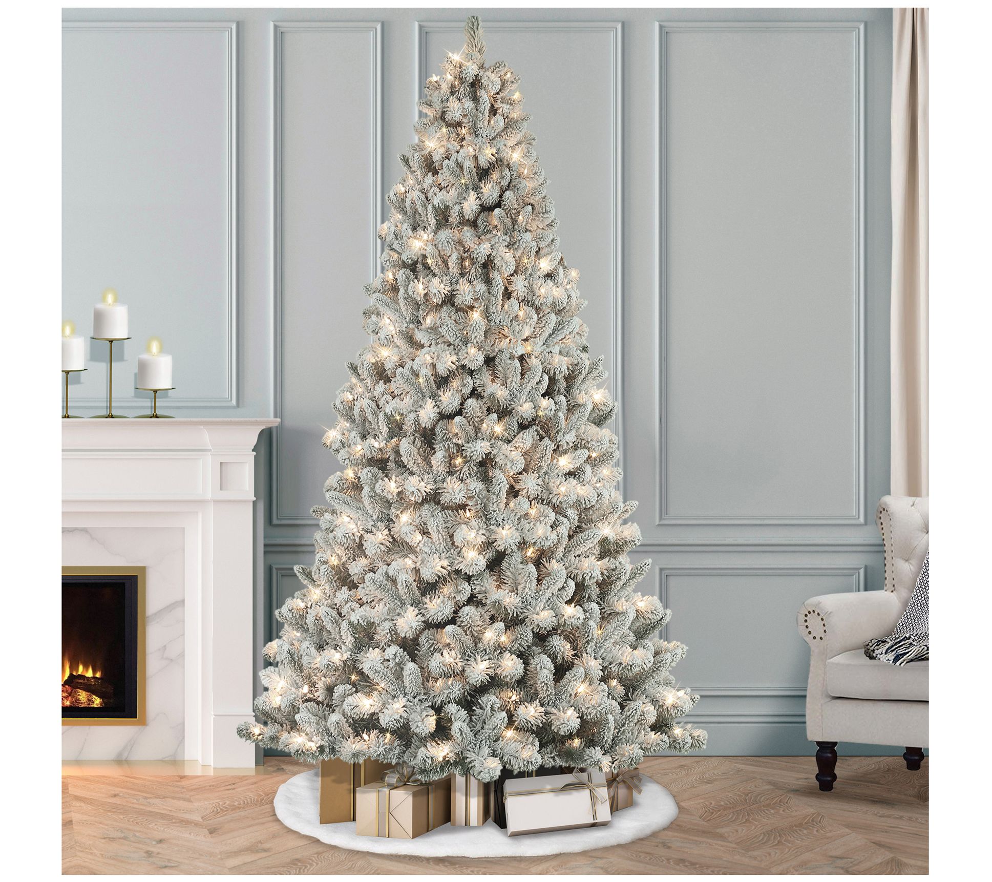 Puleo Pre-Lit 7.5' Flocked Virginia Pine Christ mas Tree