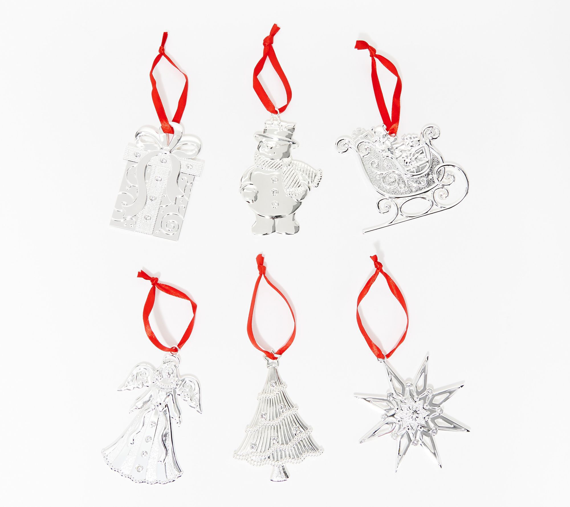 Lenox Set of 6 Silver Gems Ornaments