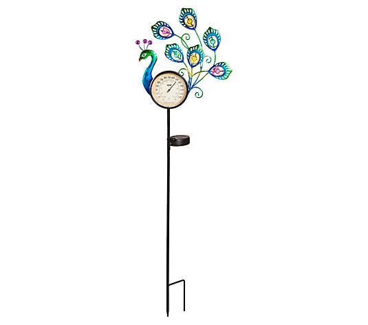 Evergreen 36"H Solar Peacock Thermometer Stake