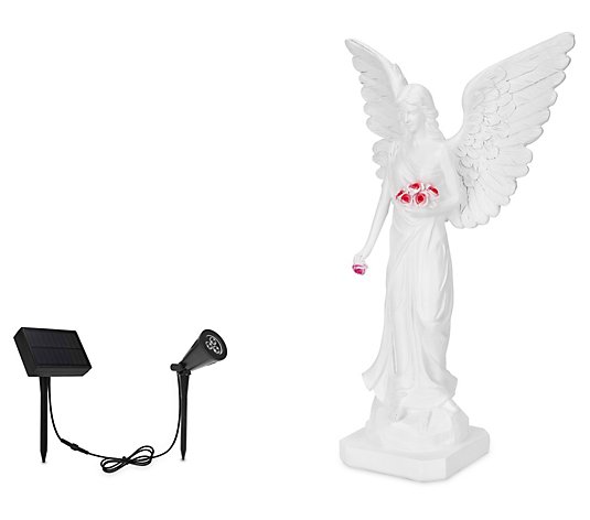 Techko Angel with Open Wings Statue with SolarSpotlight