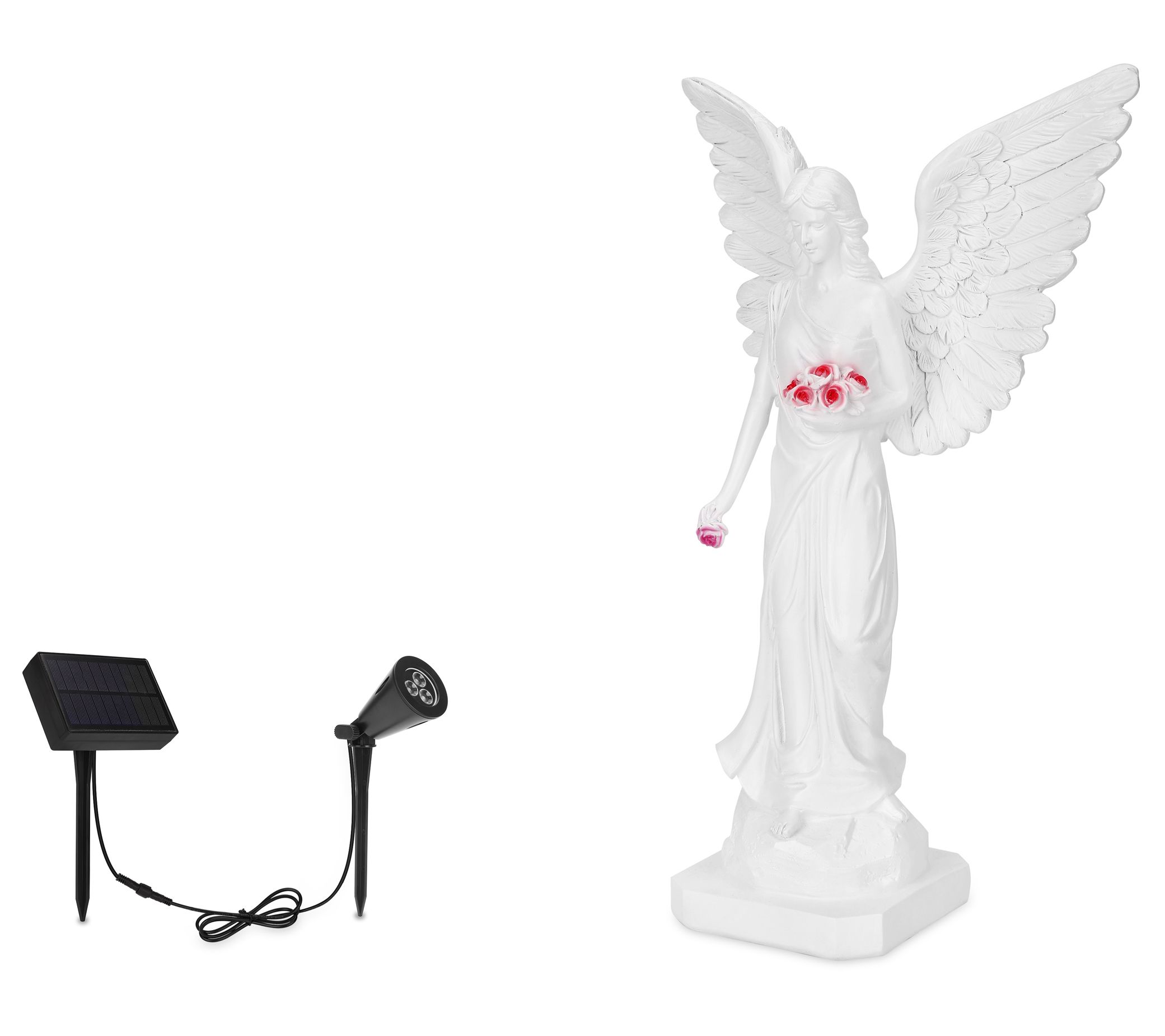 Techko Angel with Open Wings Statue with SolarSpotlight