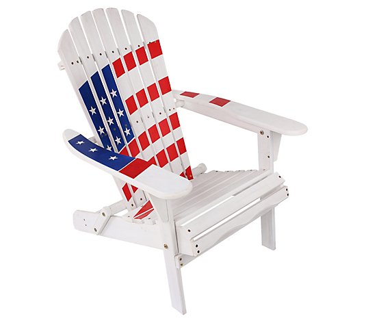 LuxenHome Adirondack USA Flag Patriotic OutdoorWood Chair