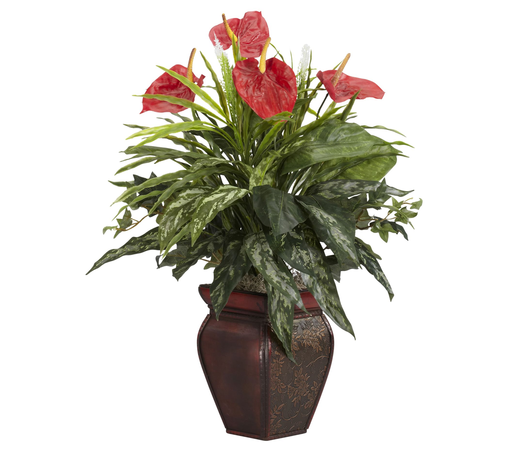 Mixed Greens & Anthurium w/Decorative Vase by Nearly Natural