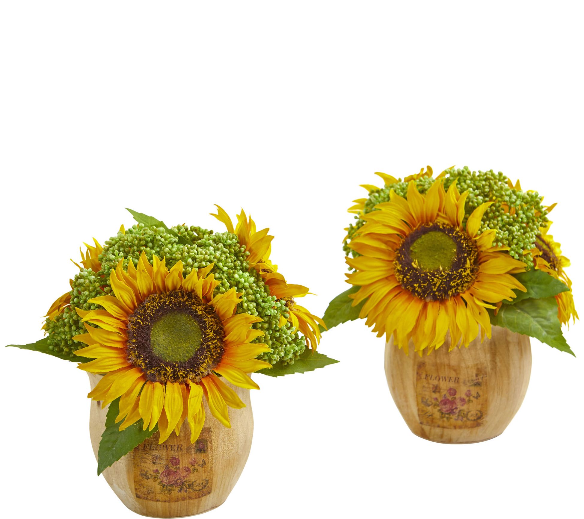 Sunflower Arrangement in Planter Set of 2 by Nearly Natural