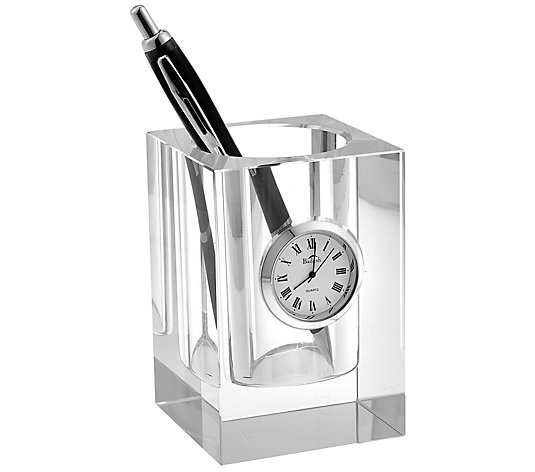 Badash Crystal Pen or Pencil Holder with Clock